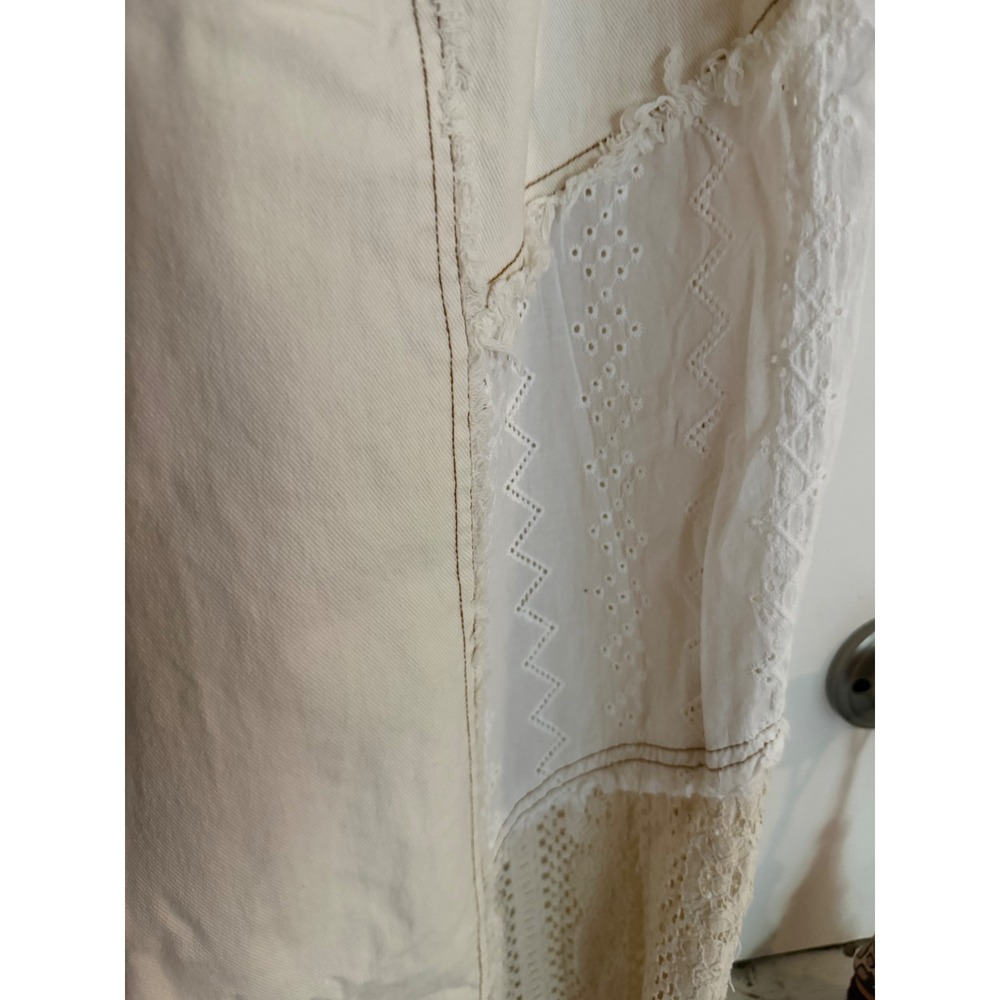 Ali & Hali Women Ivory Patchwork Crochet Eyelet Lace Boho Jogger Pants Large - Picture 3 of 11